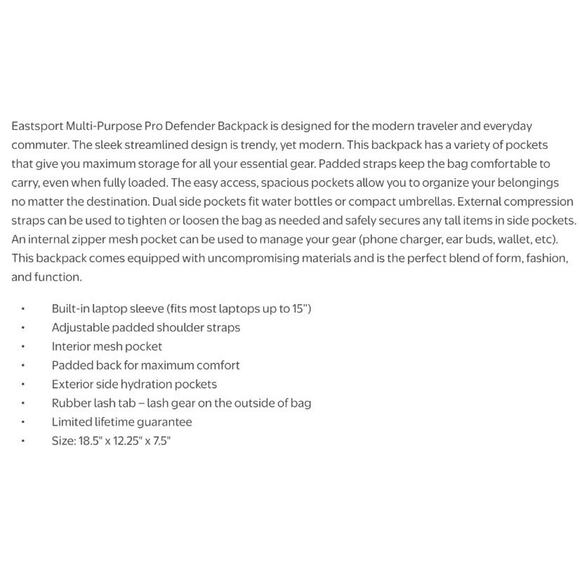 NEW Eastport Pro Defender Gray Laptop Backpack Padded Straps 18.5 ×12.5×7.5 - Picture 2 of 9